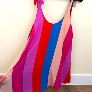 Pink, red, and blue striped mini dress
